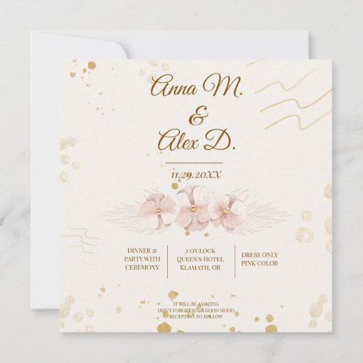 Rustic Blush & Gold Floral Boho Save the Date (Achterkant)
