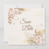 Rustic Blush & Gold Floral Boho Save the Date (Voorkant)