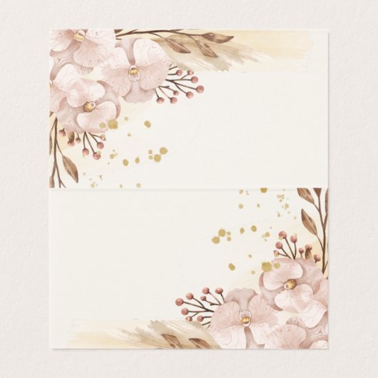 Rustic Blush & Gold Floral Boho Table Card  Kaart (Binnenkant ongevouwen)