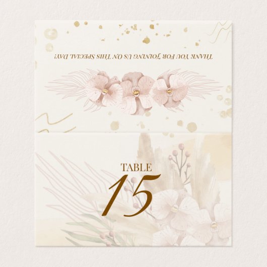 Rustic Blush & Gold Floral Boho Table Card  Kaart (Buitenkant ongevouwen)
