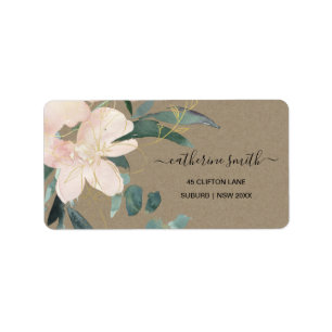 RUSTIC BLUSH GOLD FLORAL KRAFT WATERVERF ADRES ETIKET