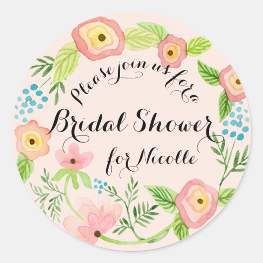 Rustic Blush Granny Chic Hipster Floral Bridal Ronde Sticker (Voorkant)
