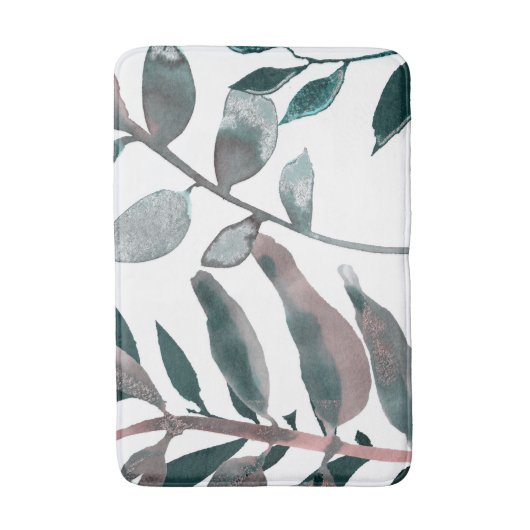 Rustic Blush Greenery Botanical Leaves Waterverf Badmat (Voorkant Verticaal)