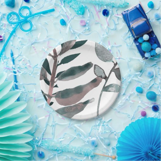 Rustic Blush Greenery Botanical Leaves Waterverf Papieren Bordje (Feest)