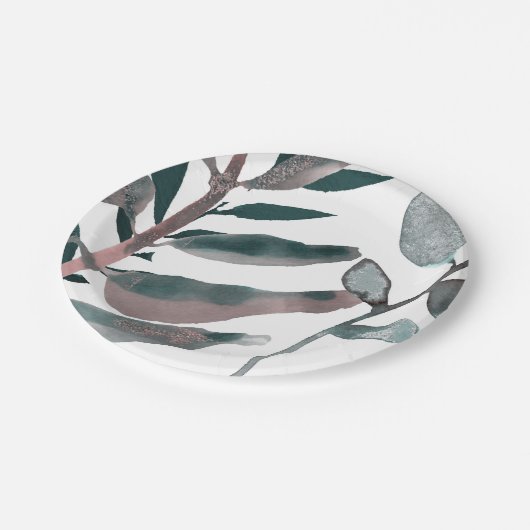 Rustic Blush Greenery Botanical Leaves Waterverf Papieren Bordje (Gekanteld)