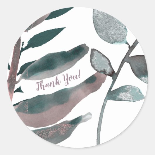 Rustic Blush Greenery Botanical Leaves Waterverf Ronde Sticker (Voorkant)