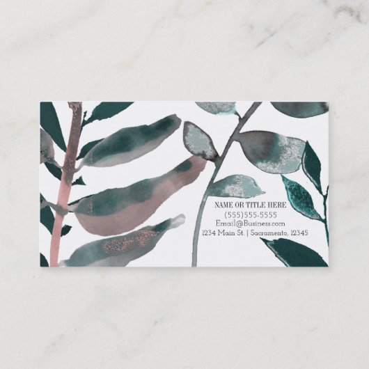 Rustic Blush Greenery Botanical Leaves Waterverf Visitekaartje (Achterkant)