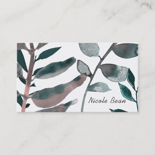 Rustic Blush Greenery Botanical Leaves Waterverf Visitekaartje (Voorkant)