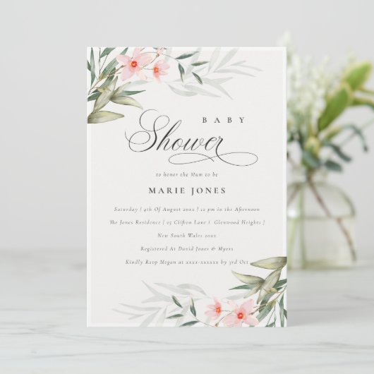 Rustic Blush Greenery Floral Baby shower Invite Bedankkaart (Staand voorkant)