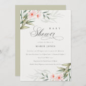 Rustic Blush Greenery Floral Baby shower Invite Bedankkaart (Voorkant / Achterkant)