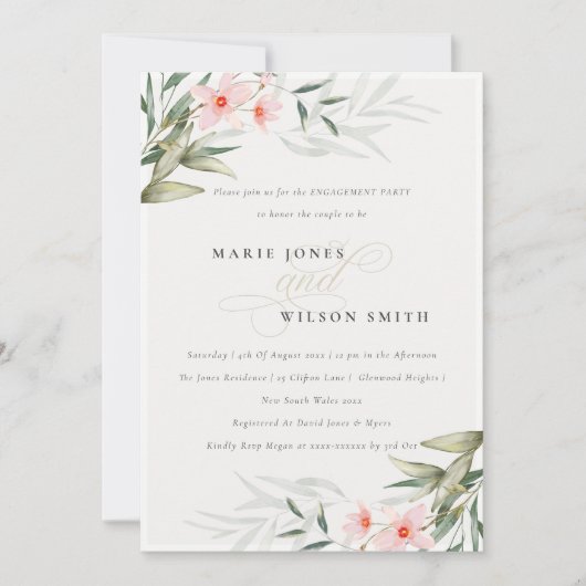 Rustic Blush Greenery Floral Verloving Invite Bedankkaart (Voorkant)