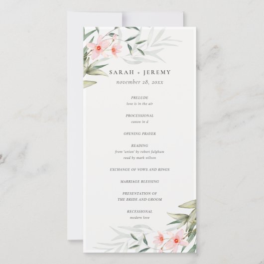 Rustic Blush Greenery Floral Wedding Programme Bedankkaart (Voorkant)