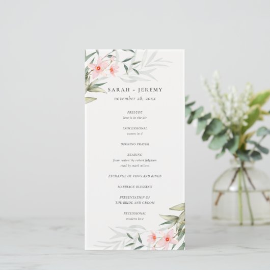 Rustic Blush Greenery Floral Wedding Programme Bedankkaart (Staand voorkant)