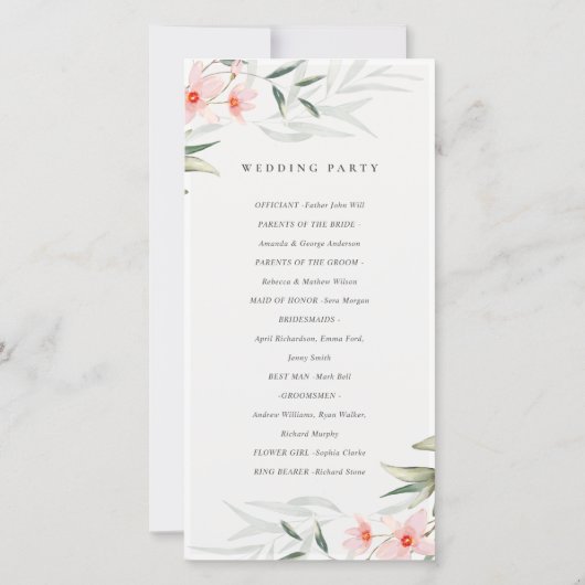 Rustic Blush Greenery Floral Wedding Programme Bedankkaart (Achterkant)