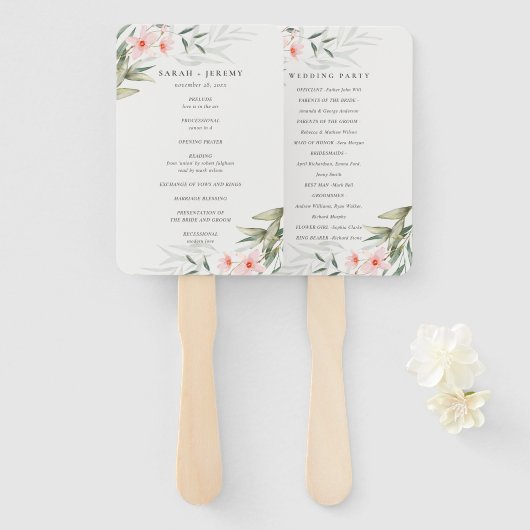 Rustic Blush Greenery Floral Wedding Programme Handwaaier (Voorkant en achterkant)