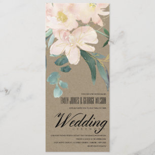 RUSTIC BLUSH KRAFT FLORAL BUNCH WATERVERF WEDING KAART