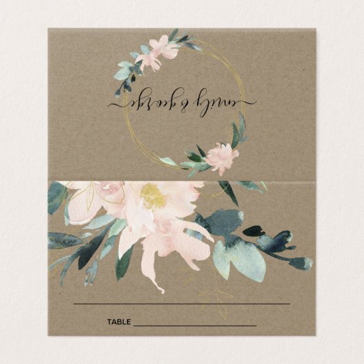RUSTIC BLUSH KRAFT FLORAL BUNCH WEDDING PLACE KAAR KAART (Buitenkant ongevouwen)