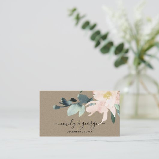 RUSTIC BLUSH KRAFT FLORAL BUNCH WEDDING WEBSITE VISITEKAARTJE (Staand voorkant)