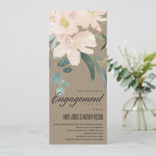 RUSTIC BLUSH KRAFT FLORAL WATERVERF VERLOVING KAART (Staand voorkant)