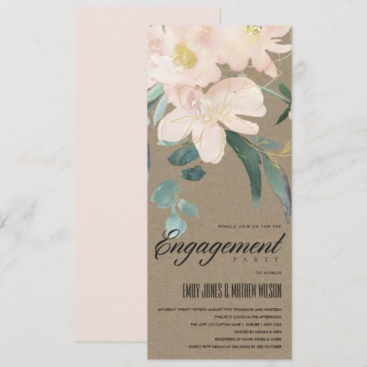 RUSTIC BLUSH KRAFT FLORAL WATERVERF VERLOVING KAART (Voorkant / Achterkant)