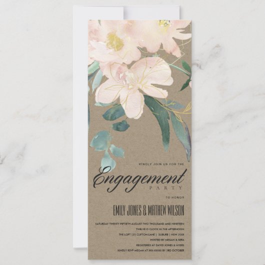 RUSTIC BLUSH KRAFT FLORAL WATERVERF VERLOVING KAART (Voorkant)