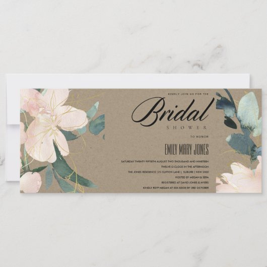RUSTIC BLUSH KRAFT FLORAL WATERVERF VRIJGEZELLENFE KAART (Voorkant)