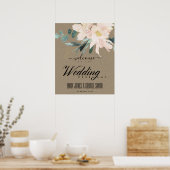 RUSTIC BLUSH KRAFT GOLD FLORAL WEDDING WELKOM POSTER (Keuken)