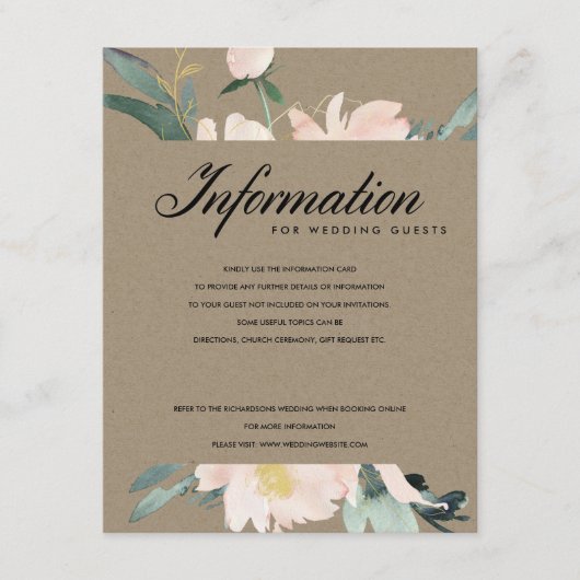 RUSTIC BLUSH KRAFT GOLD FLORAL WEDING INFORMATION INFORMATIEKAARTJE (Voorkant)