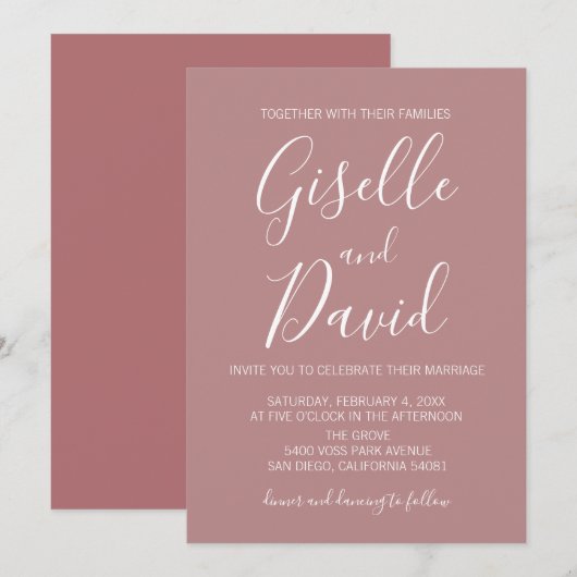 Rustic Blush Modern Wedding Invitation Kaart (Voorkant / Achterkant)