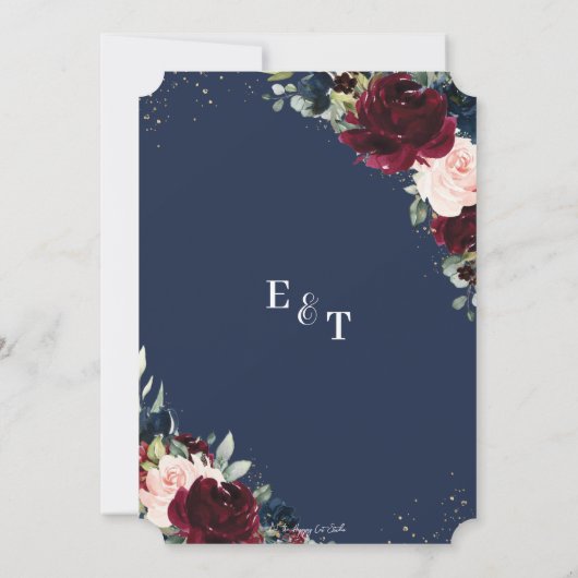 Rustic Blush Navy Blue Floral Greenery Wedding Inv Kaart (Achterkant)