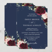 Rustic Blush Navy Blue Floral Greenery Wedding Inv Kaart (Voorkant / Achterkant)