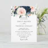 Rustic Blush Navy Blue Floral Greenery Wedding Kaart (Staand voorkant)
