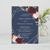 Rustic Blush Navy Blue Floral Greenery Wedding Kaart (Staand voorkant)