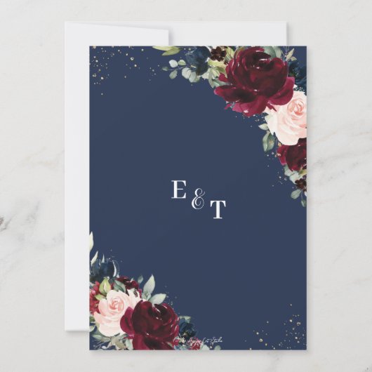 Rustic Blush Navy Blue Floral Greenery Wedding Kaart (Achterkant)