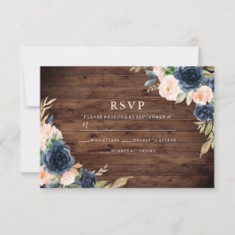 Rustic Blush & Navy Elegant Spring Wedding RSVP Kaartje