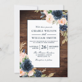Rustic Blush & Navy Floral Lijst Wedding Kaart