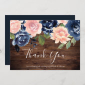 Rustic Blush & Navy Waterverf Flowers Weddenschap Bedankkaart (Voorkant / Achterkant)