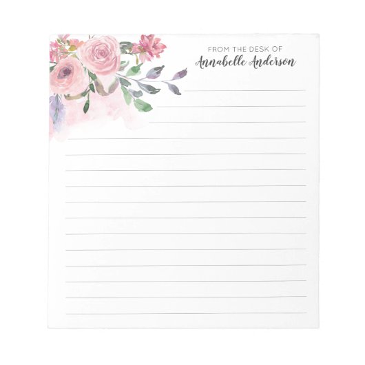 Rustic Blush Pastel Pink Floral Waterverf Script Notitieblok (Voorkant)