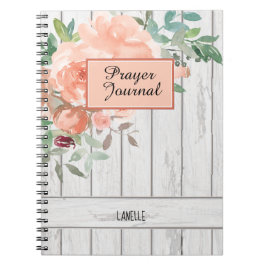 Rustic Blush Peach Floral Wood Name Prayer Journal Notitieboek