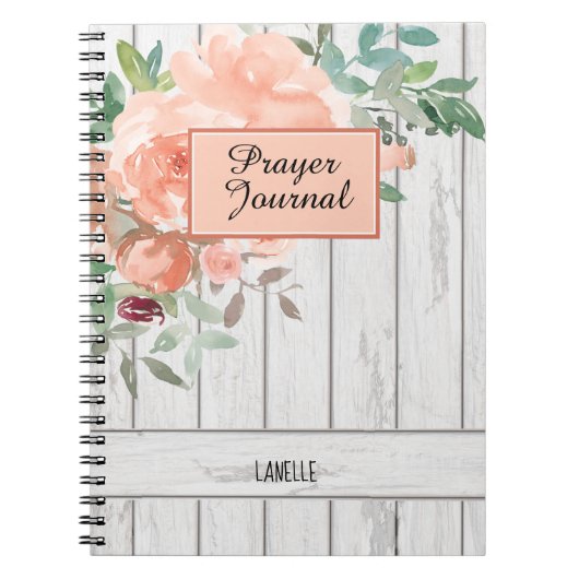 Rustic Blush Peach Floral Wood Name Prayer Journal Notitieboek (Voorkant)