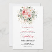 Rustic Blush Peony Gold Frame Wedding Invitation Kaart (Voorkant)