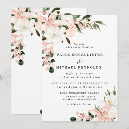 Rustic Blush Pink and White Floral Wedding Kaart (Voorkant / Achterkant)