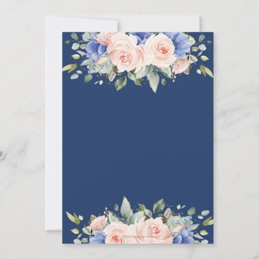 Rustic Blush Pink Blue Floral Greenery Wedding Kaart (Achterkant)