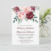 Rustic Blush Pink Burgundy Floral QR Code Weddensc Kaart (Staand voorkant)