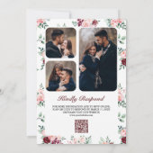 Rustic Blush Pink Burgundy Floral QR Code Weddensc Kaart (Achterkant)
