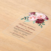 Rustic Blush Pink Burgundy Floral Wedding Acryl Uitnodigingen (Laagn)