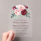 Rustic Blush Pink Burgundy Floral Wedding Acryl Uitnodigingen (Insitu (Draagbaar))