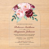 Rustic Blush Pink Burgundy Floral Wedding Acryl Uitnodigingen (Voorkant)