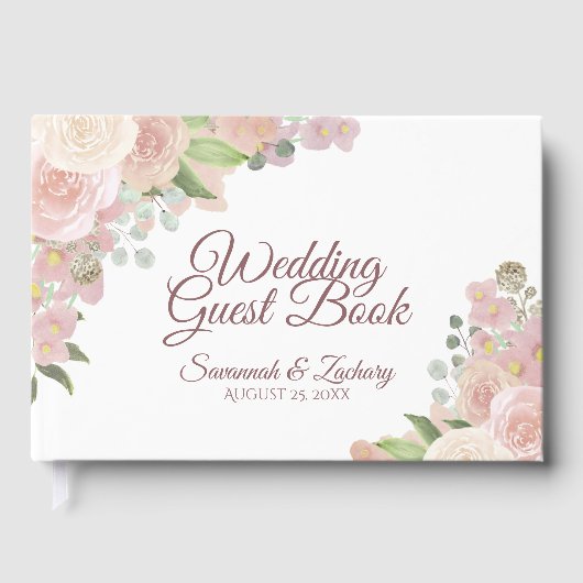 Rustic Blush Pink Elegant Floral Boho Chic Wedding Gastenboek (Voorkant)