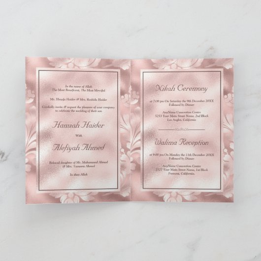 Rustic Blush Pink Filigree Floral Muslim Wedding (Binnen)